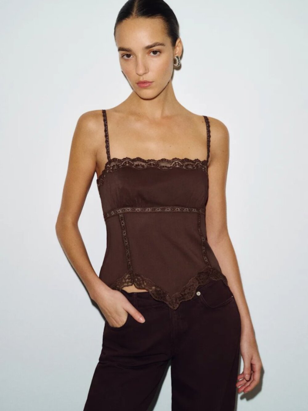 Reformation Apricot Top Brown Lace Cami Size 6 NWT